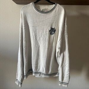 Vintage Northwest Territory Cream Crewneck Sweater with Embroidered Wolf, Sz XL